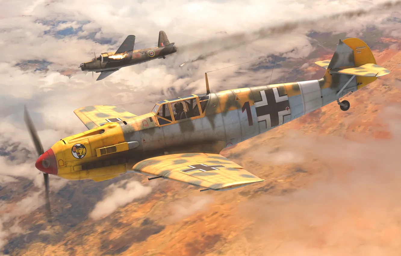 Photo wallpaper Messerschmitt, Air force, JG27, combat aircraft, Bf. 109E-7, Bf. 109E-7/trop