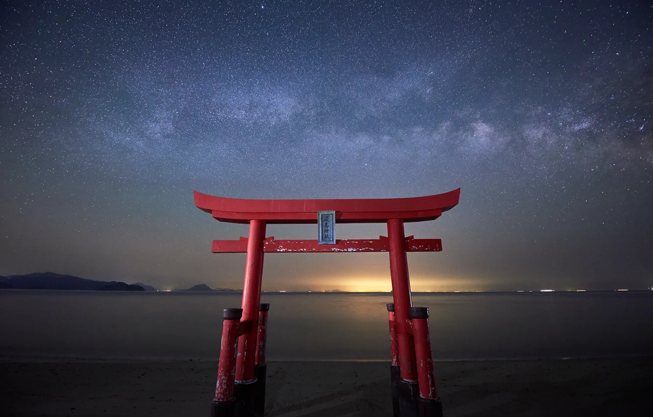 Photo wallpaper stars, gate, Japan, Japan, the milky way, torii