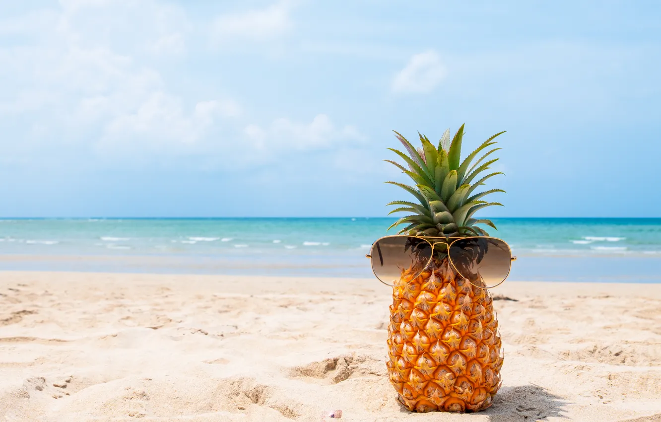 Photo wallpaper sand, sea, beach, summer, the sky, stay, vacation, glasses