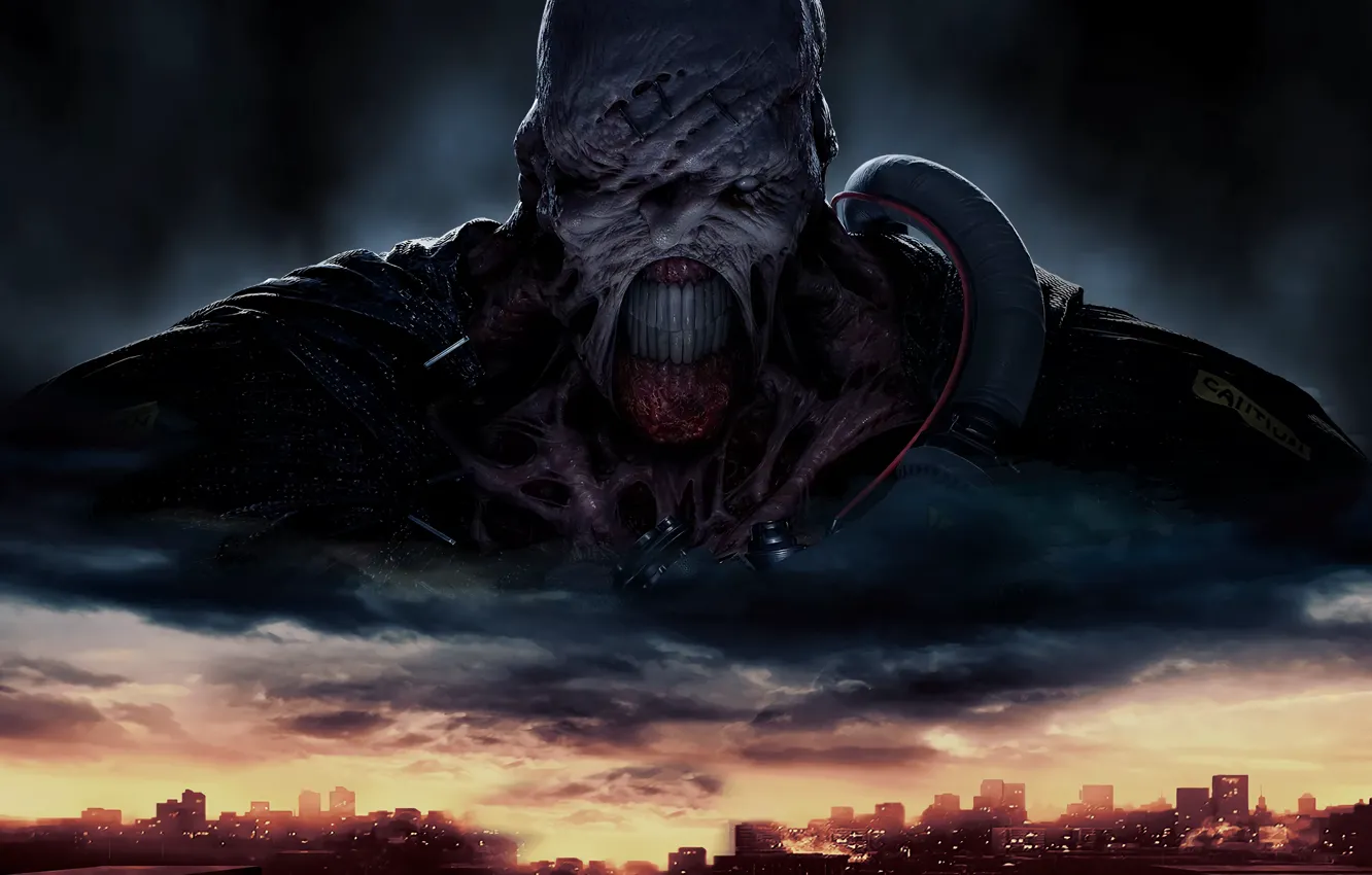 Photo wallpaper clouds, monster, Resident evil, Resident Evil 3, Resident Evil 3 (2020)