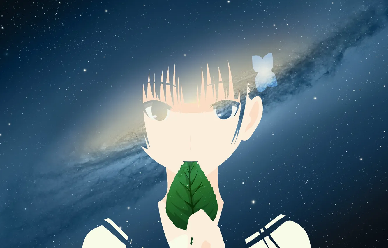 Photo wallpaper leaves, girl, space, sankarea