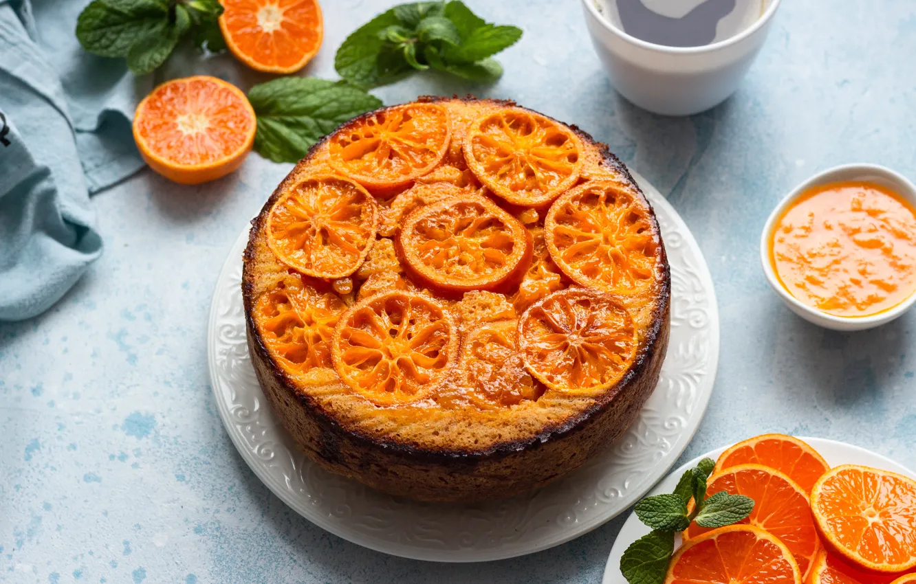 Photo wallpaper cake, tangerines, tangerine
