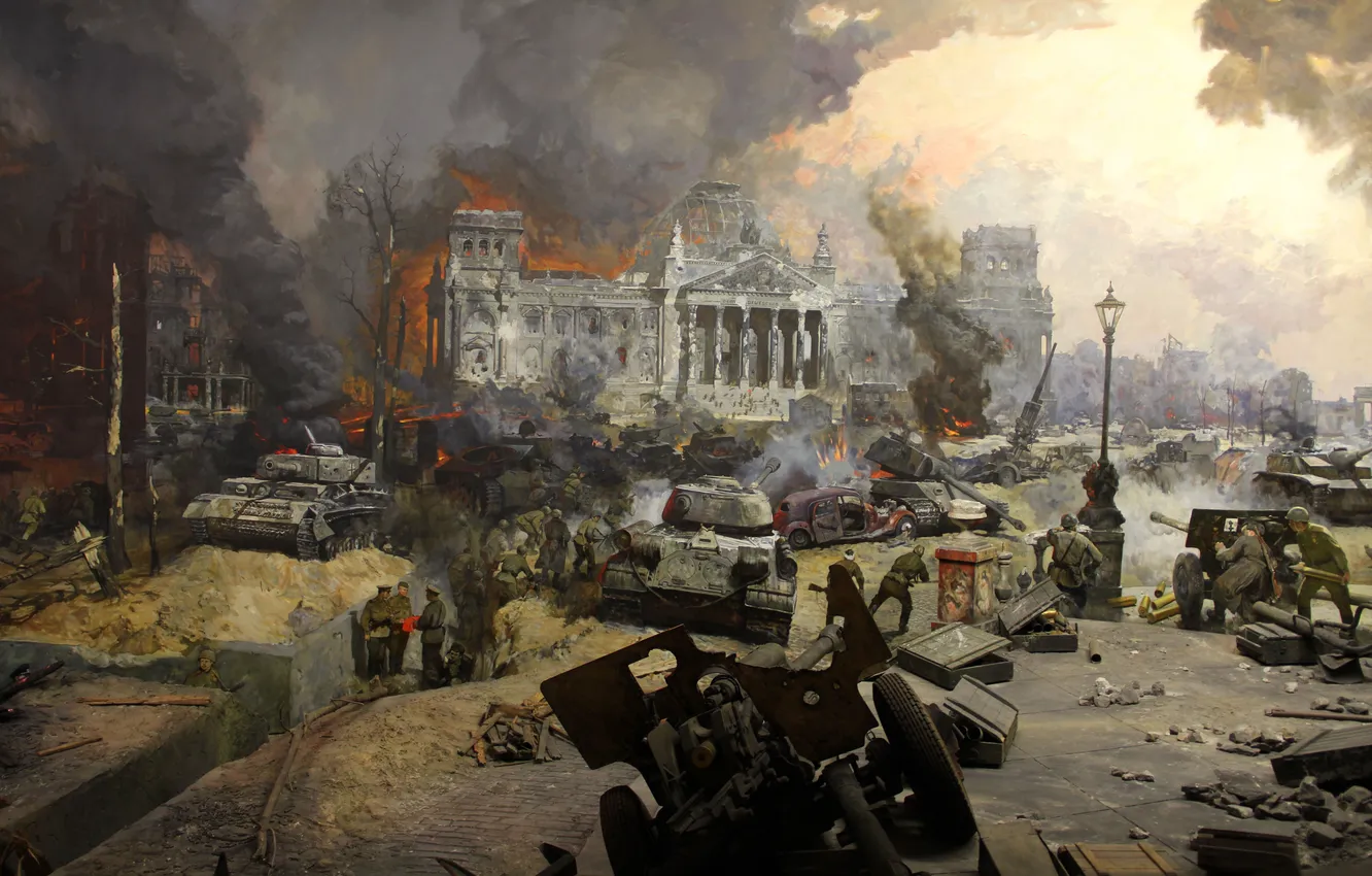 Photo wallpaper war, picture, battle, soldiers, tank, Moscow, gun, the Germans