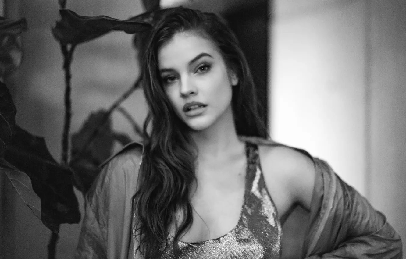 Photo wallpaper look, girl, model, black and white, beautiful, monochrome, monochrome, black and white