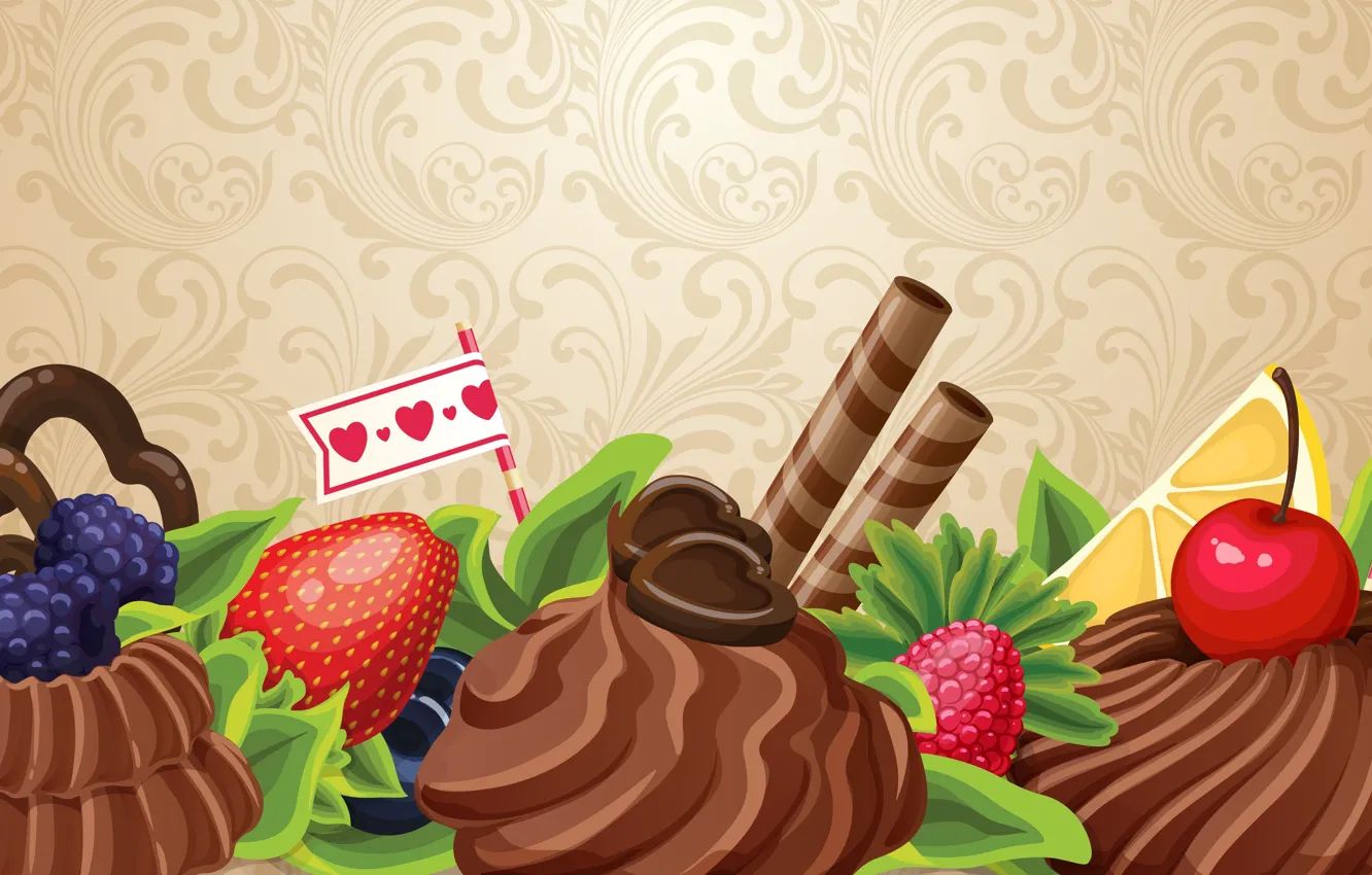 Photo wallpaper abstraction, berries, the sweetness, chocolate, cake, fruit, cream, chocolate