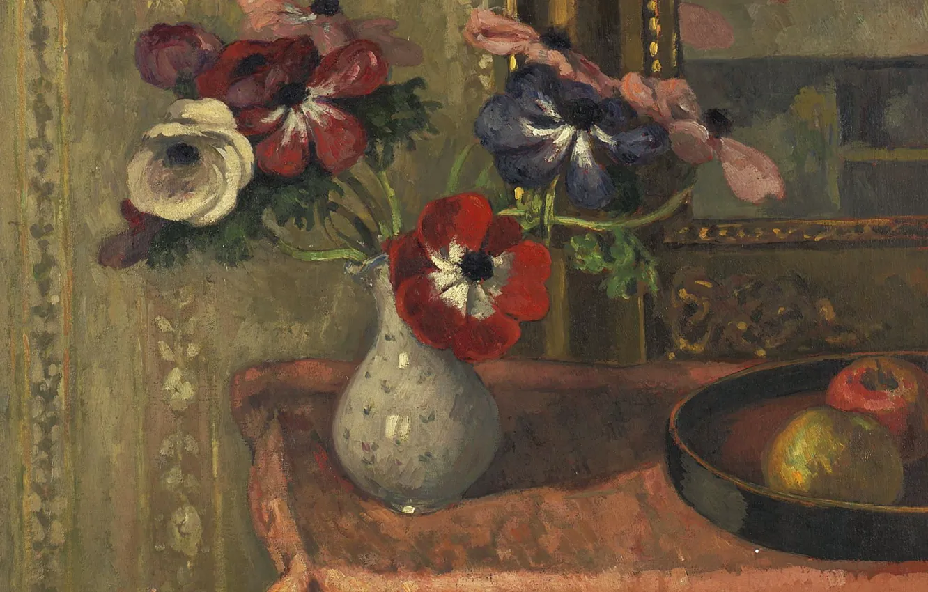 Photo wallpaper picture, Still life, Albert Andre, Albert Andre, Vase with Flowers and Fruit on the Table