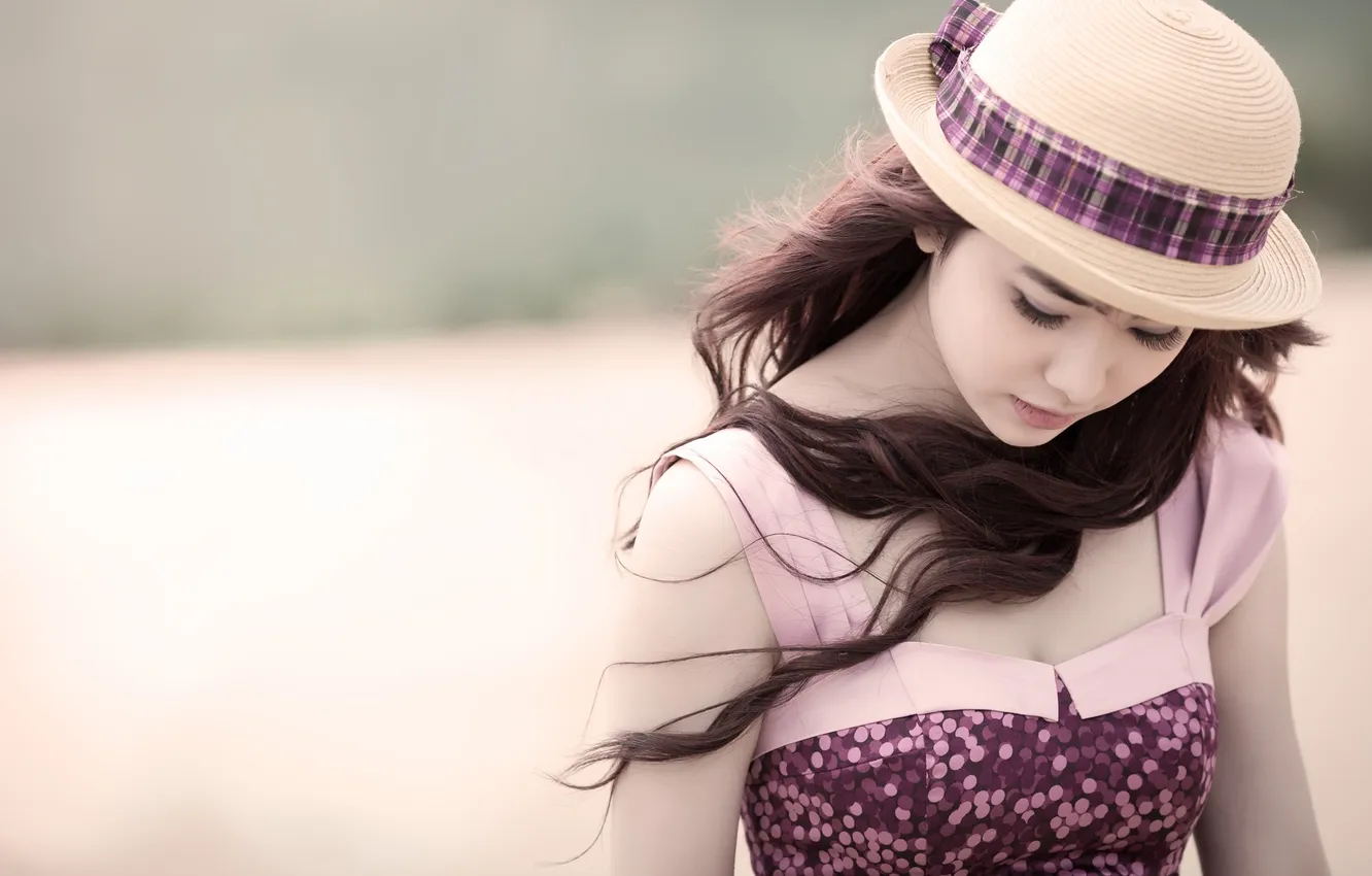 Photo wallpaper girl, eyelashes, hair, dress, dress, hair, wind, eyelashes