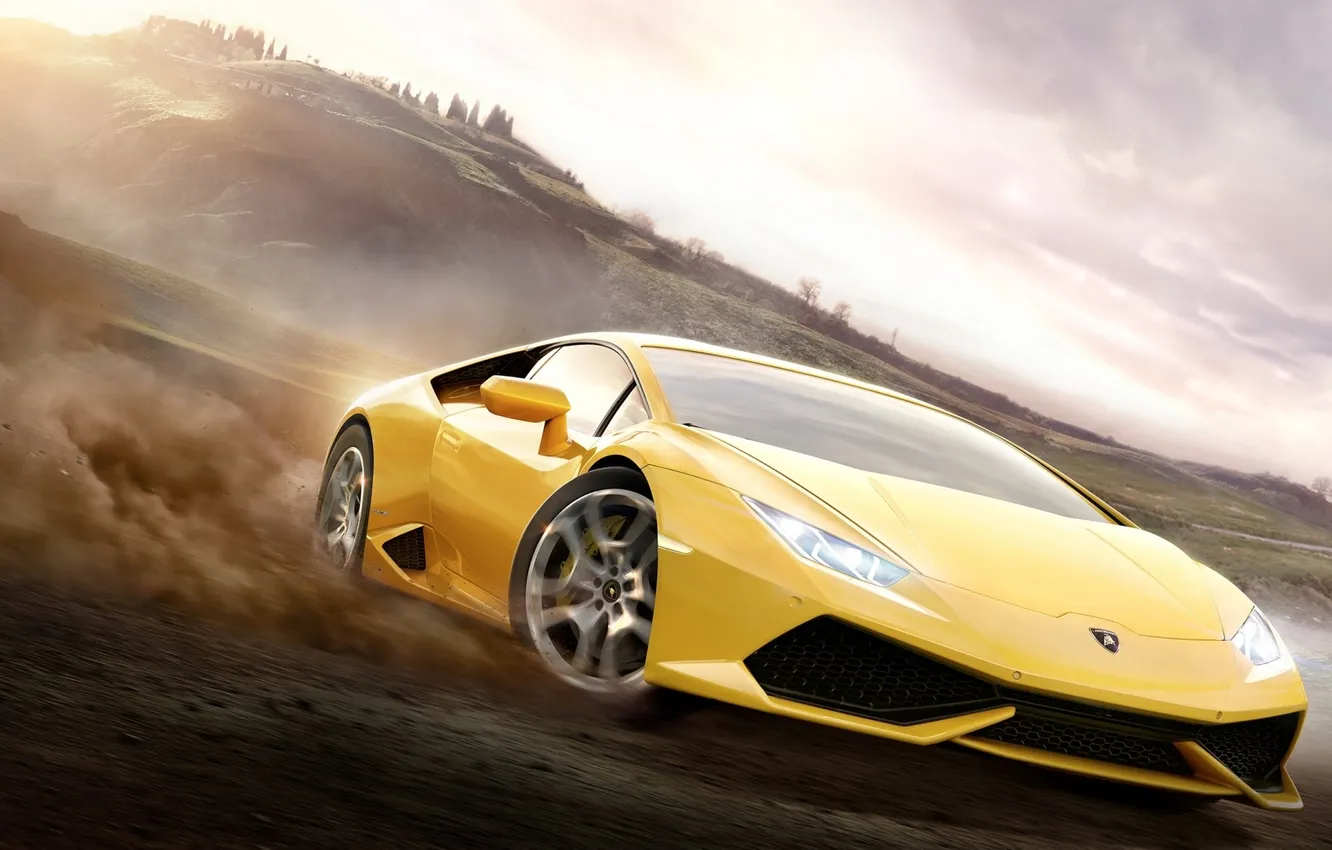 Photo wallpaper Lamborghini, One, game, 360, desert, yellow, Xbox, forza