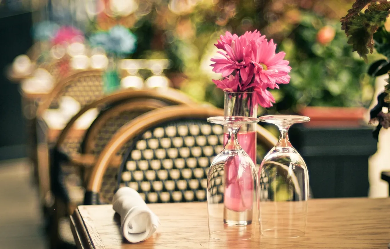 Photo wallpaper Flower, Cafe, Glass, Mood