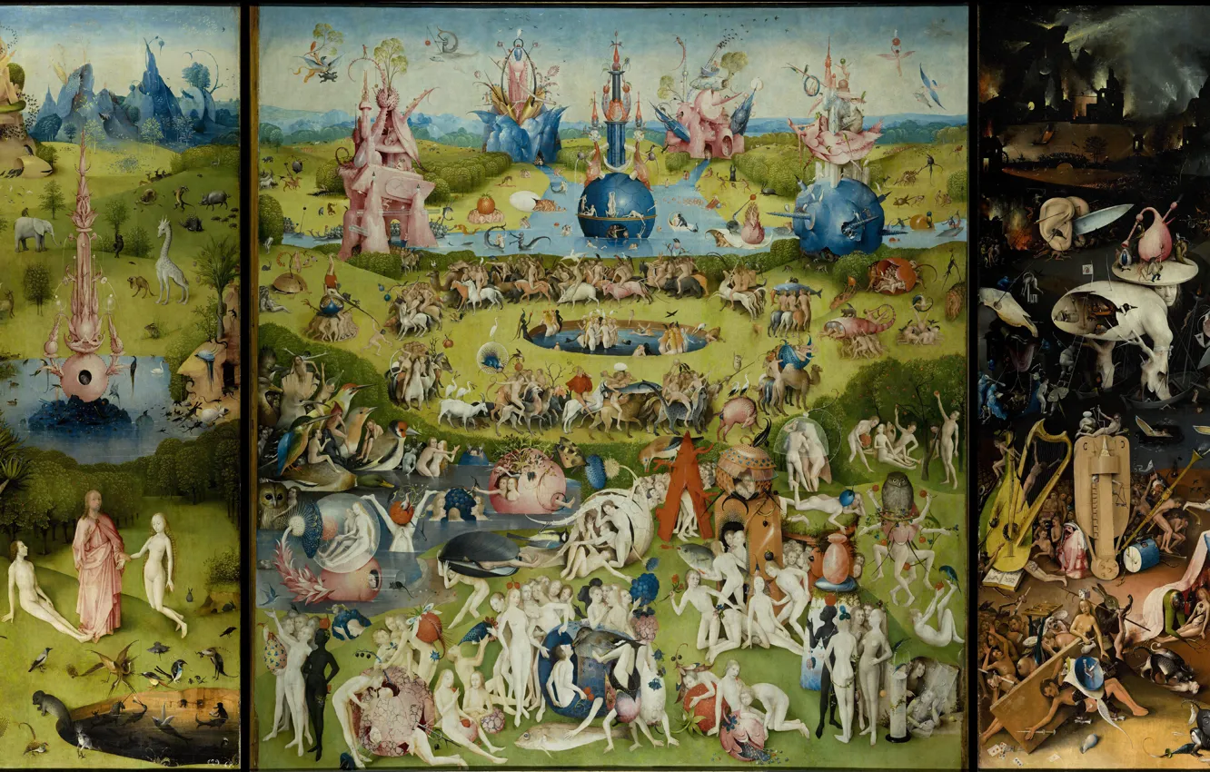 Photo wallpaper picture, triptych, Hieronymus Bosch, The Garden Of Earthly Delights, Hieronymus Bosch