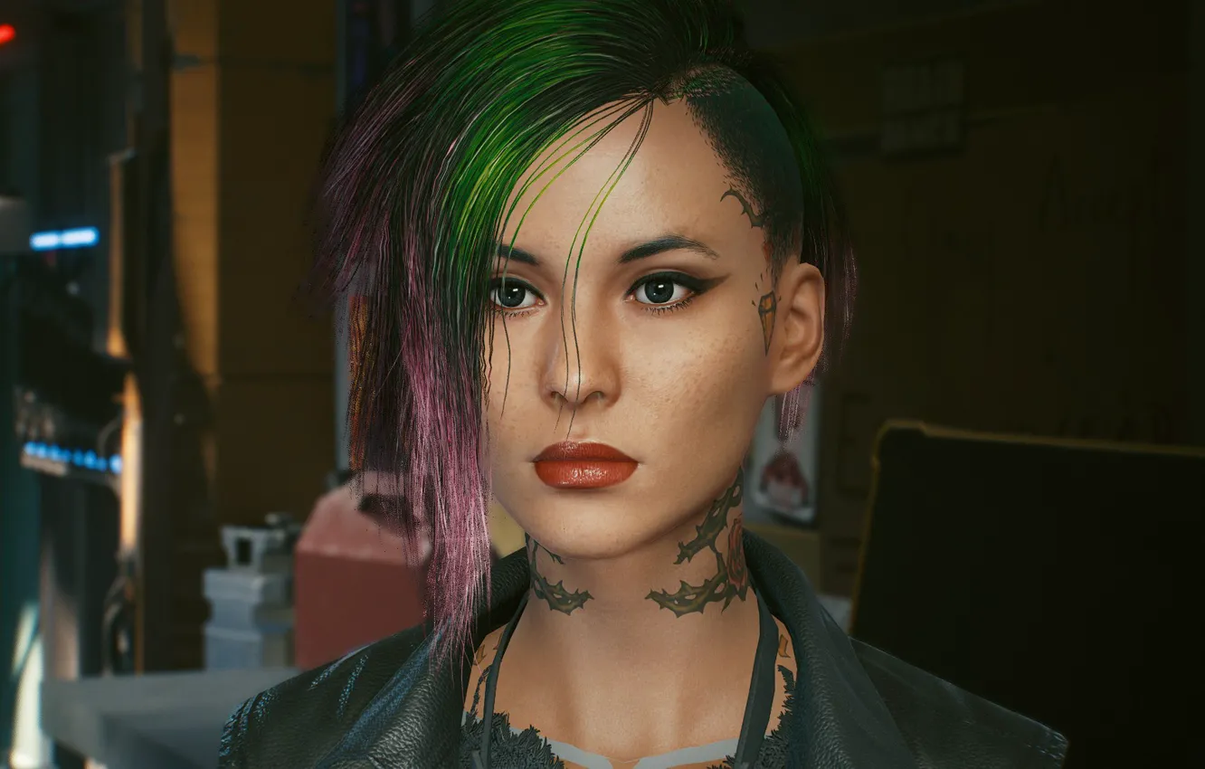 Photo wallpaper look, girl, future, room, the game, portrait, technology, tattoo