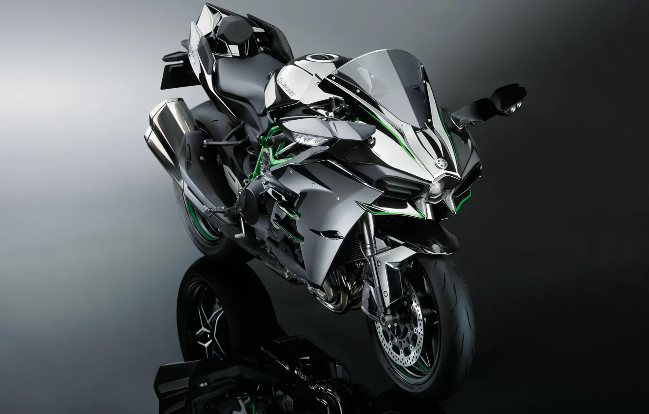 Photo wallpaper Ninja, front view, Kawasaki Ninja H2, Kawasaki