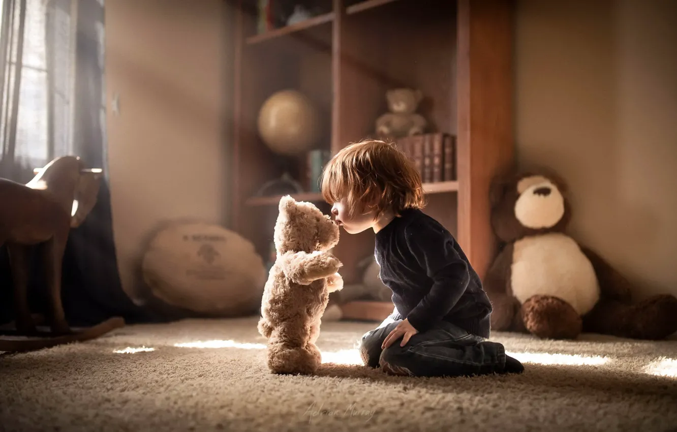 Photo wallpaper home, boy, bear