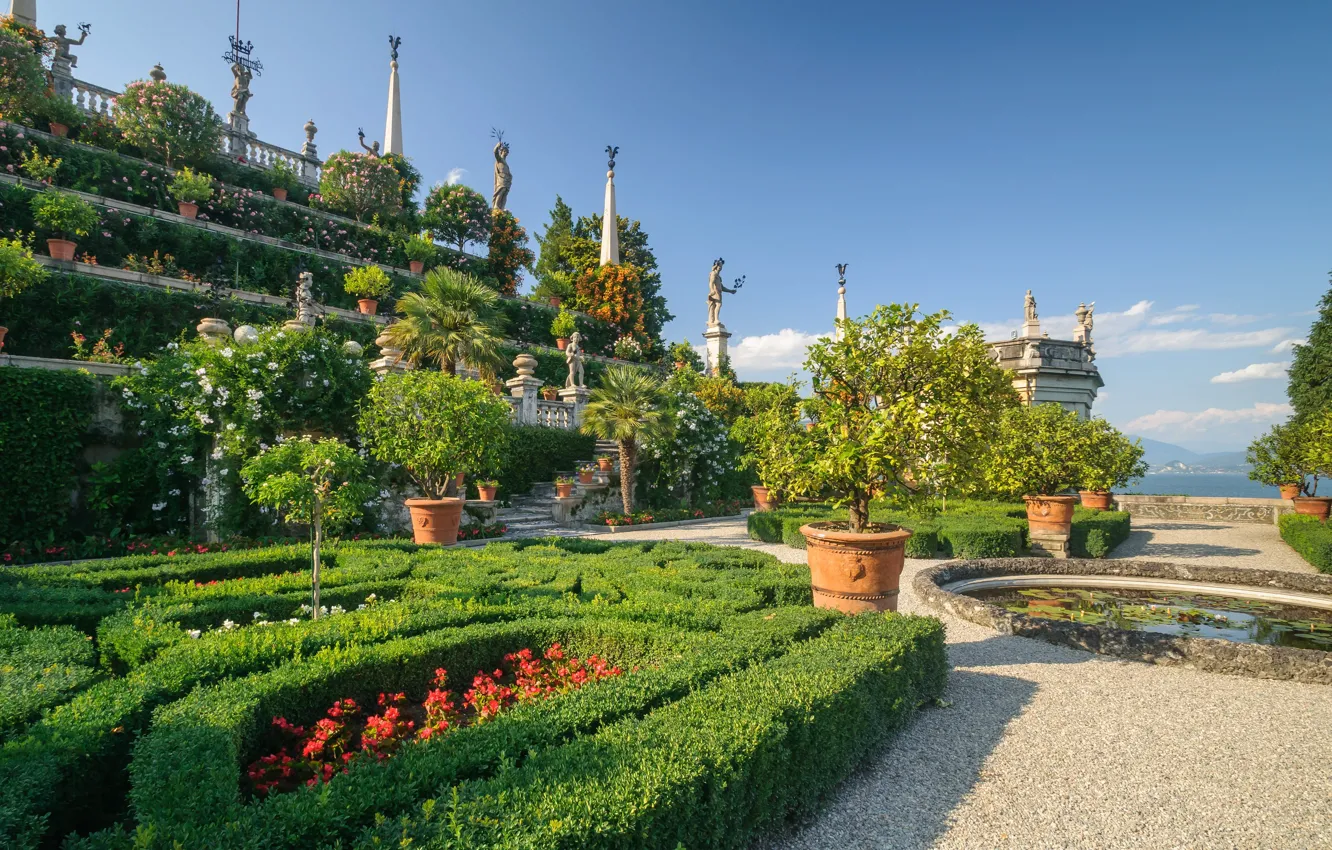 Photo wallpaper lake, Italy, Maggiore, Piedmont, Isola Bella, the gardens Borromeo