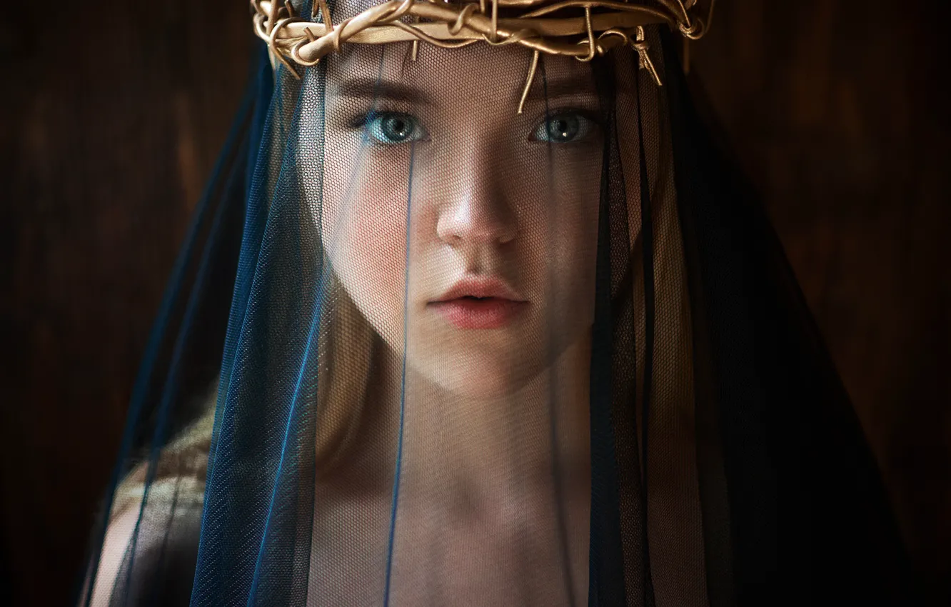 Photo wallpaper girl, mesh, portrait, the crown, Turn, Stanislav Gan