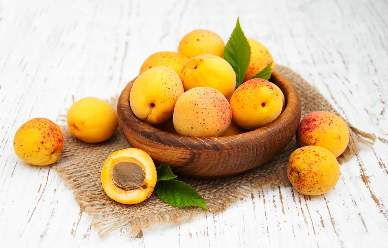 Photo wallpaper yellow, bowl, ripe, apricots, Olena Rudo