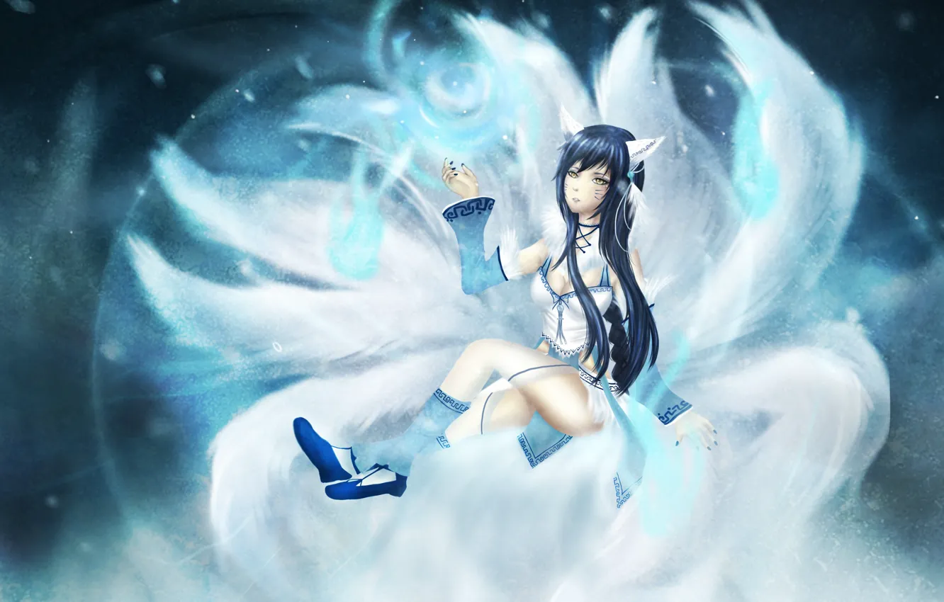 Photo wallpaper look, girl, magic, gesture, art, Fox, League of Legends, Ahri