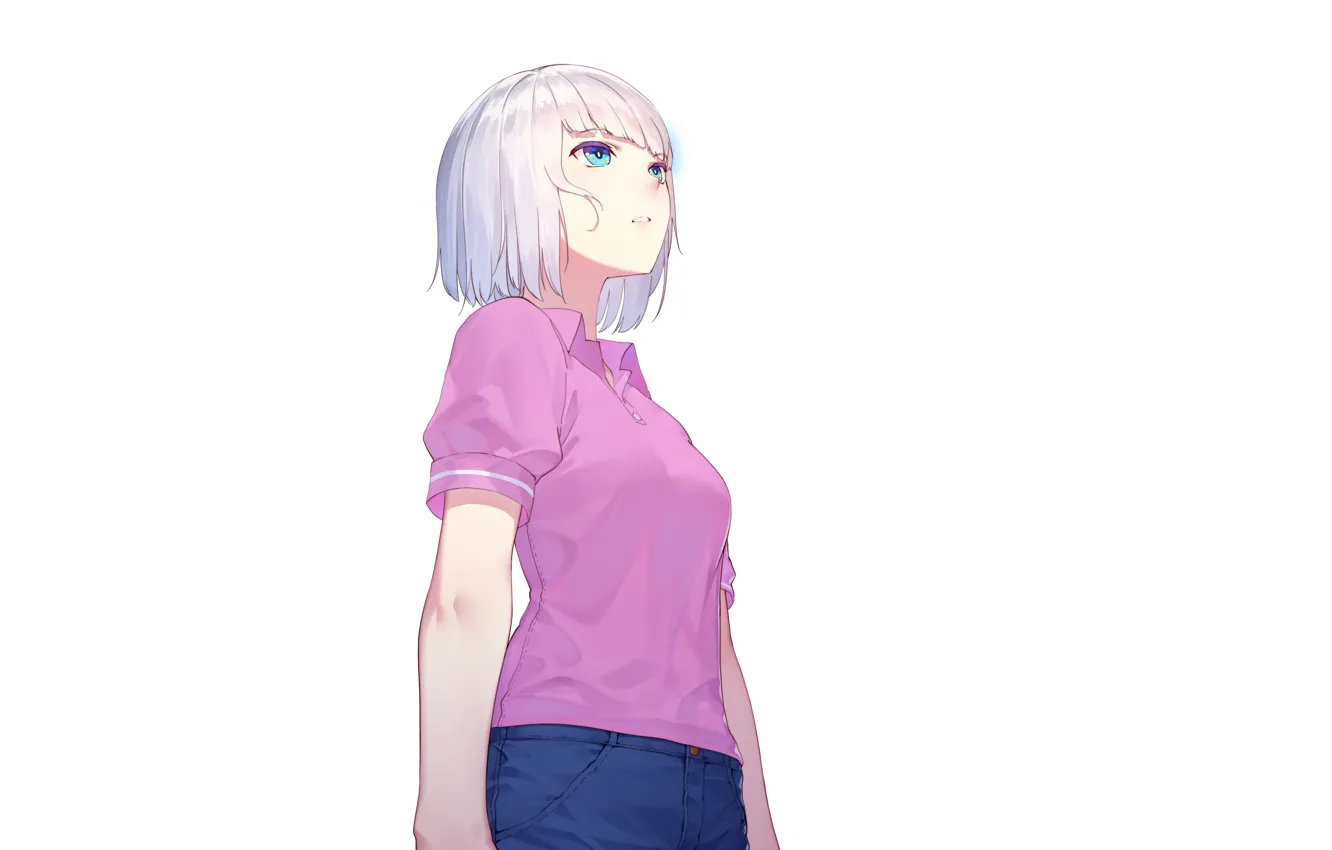Photo wallpaper girl, anime, art, t-shirt, white background