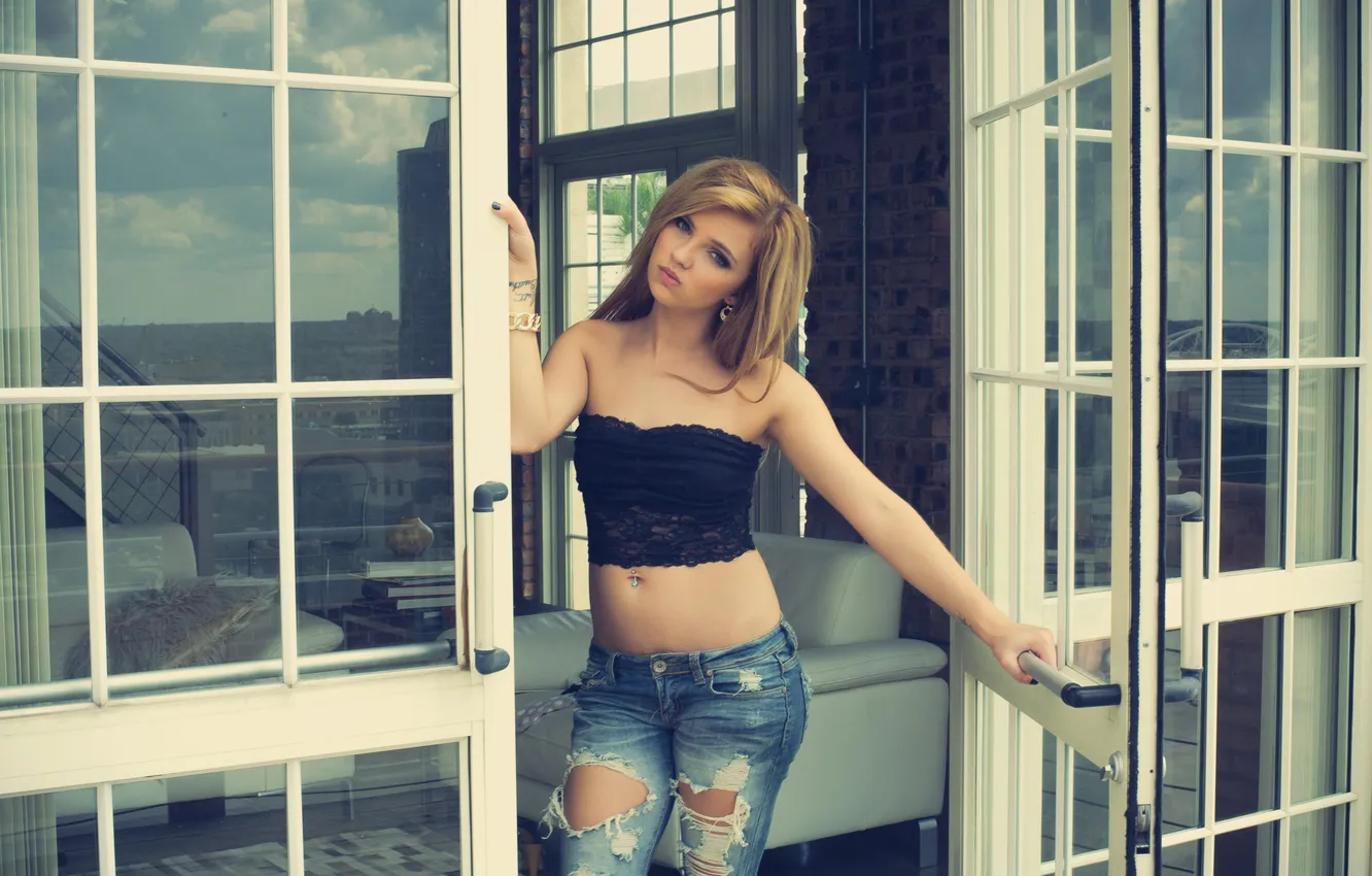 Photo wallpaper girl, beautiful, model, Denim, look