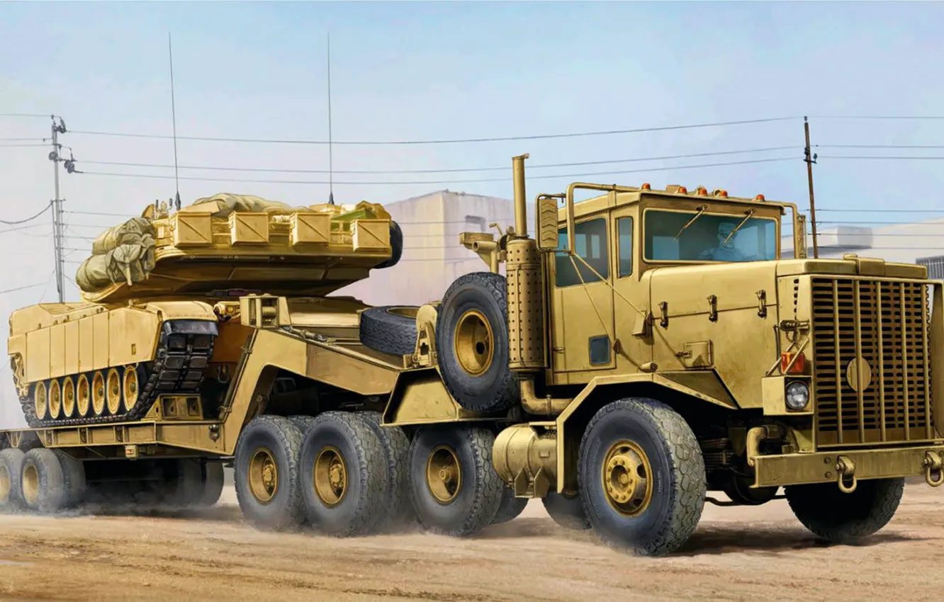 Photo wallpaper USA, Oshkosh, Army truck, Heavy Equipment Transport System, M911, HETS, M747