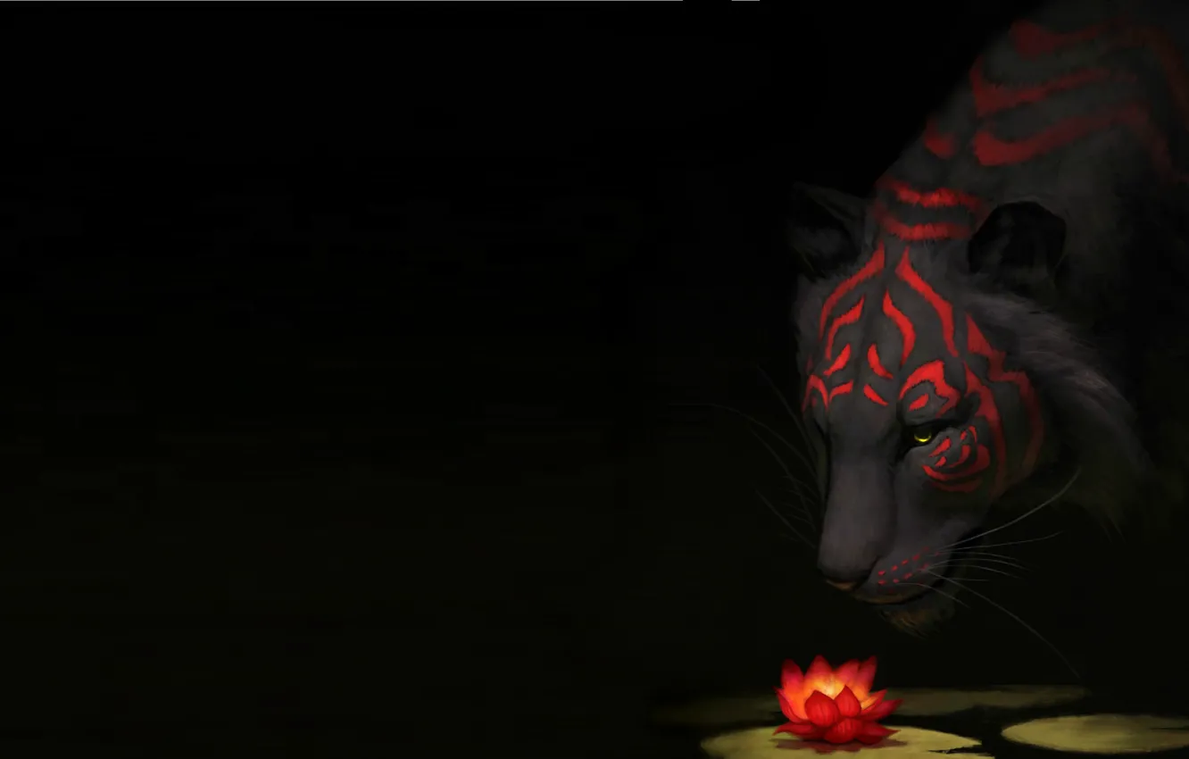 Photo wallpaper tiger, minimalism, art, Lotus, jade mere