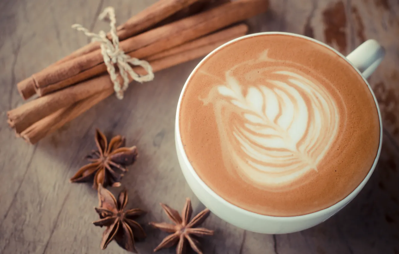 Photo wallpaper figure, cinnamon, cappuccino, foam, clove