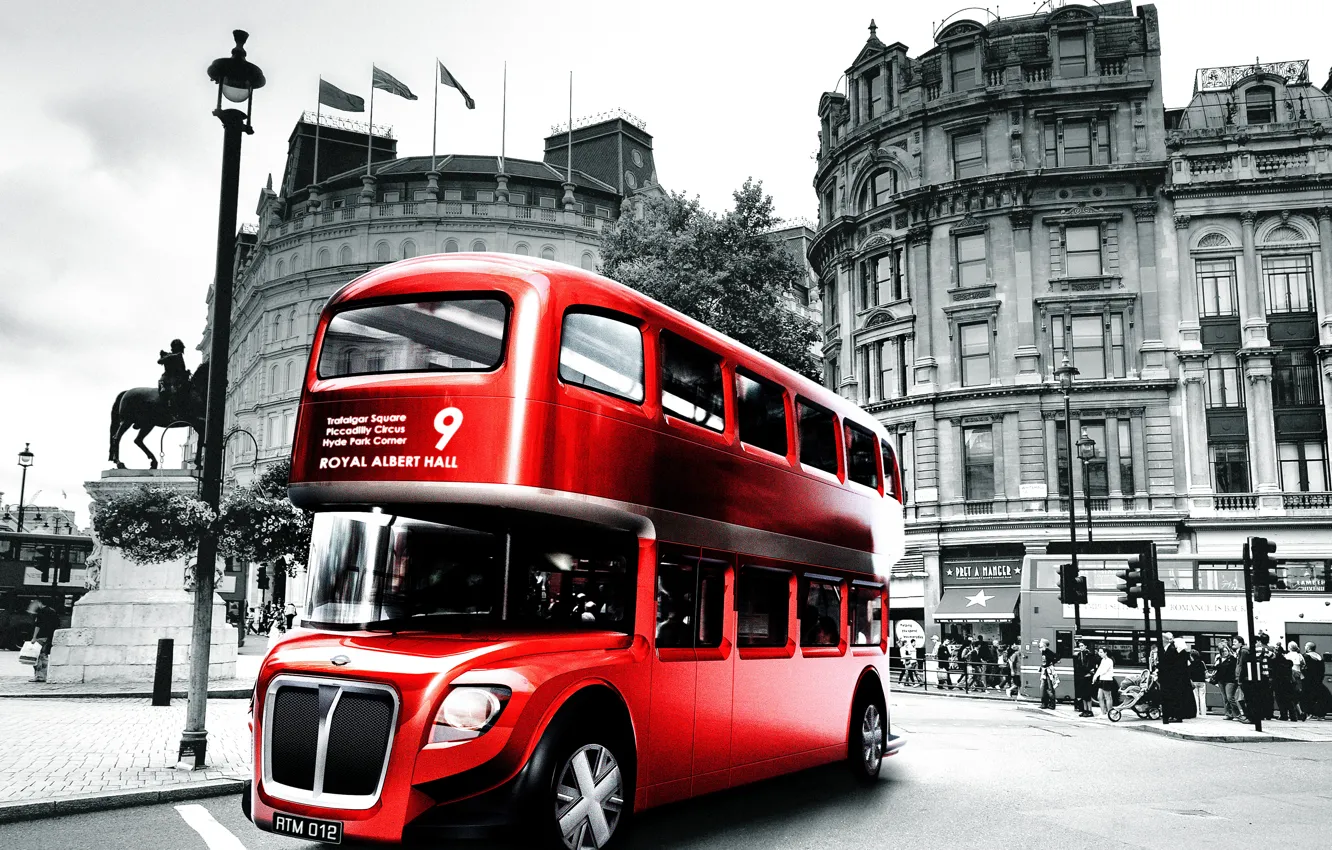 Photo wallpaper London, black and white, England, bus