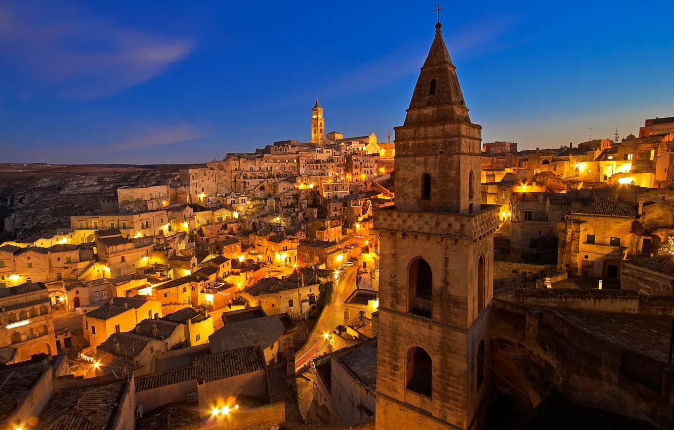 Photo wallpaper night, lights, home, Italy, Basilicata, mater