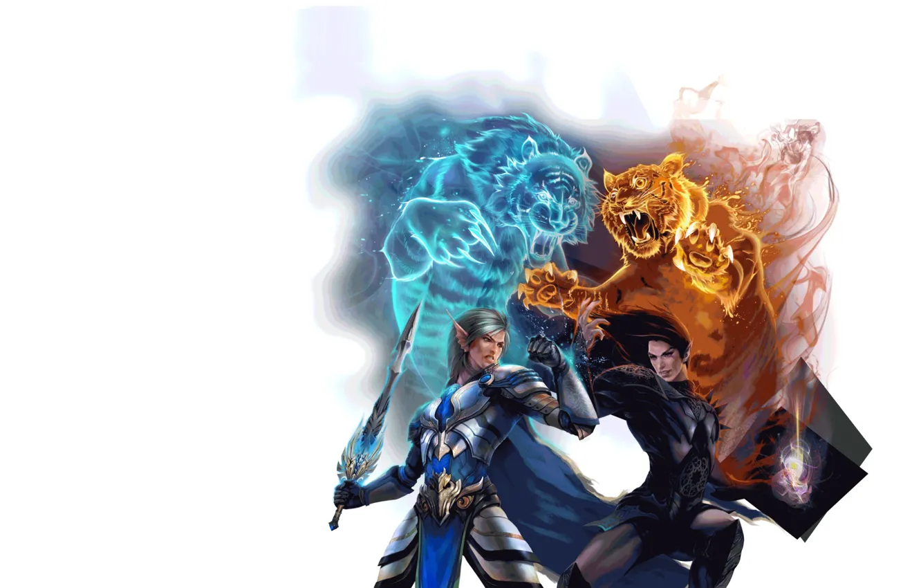 Photo wallpaper tiger, element, fight, warrior, art, beast, Perfect World