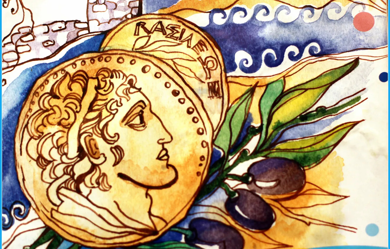 Photo wallpaper paint, figure, Greece, watercolor, profile, art