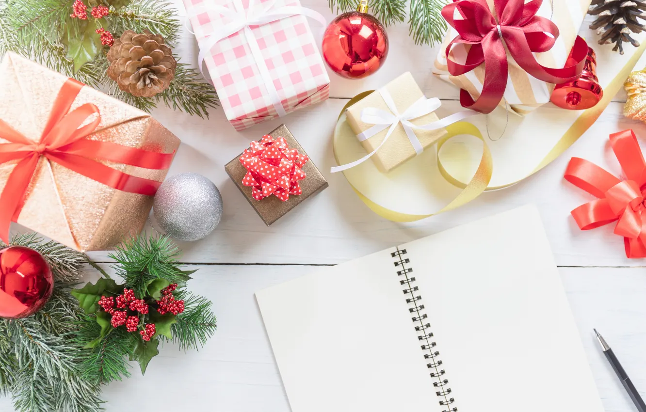 Photo wallpaper decoration, gift, new year, Christmas, Christmas, wood, New Year, decoration