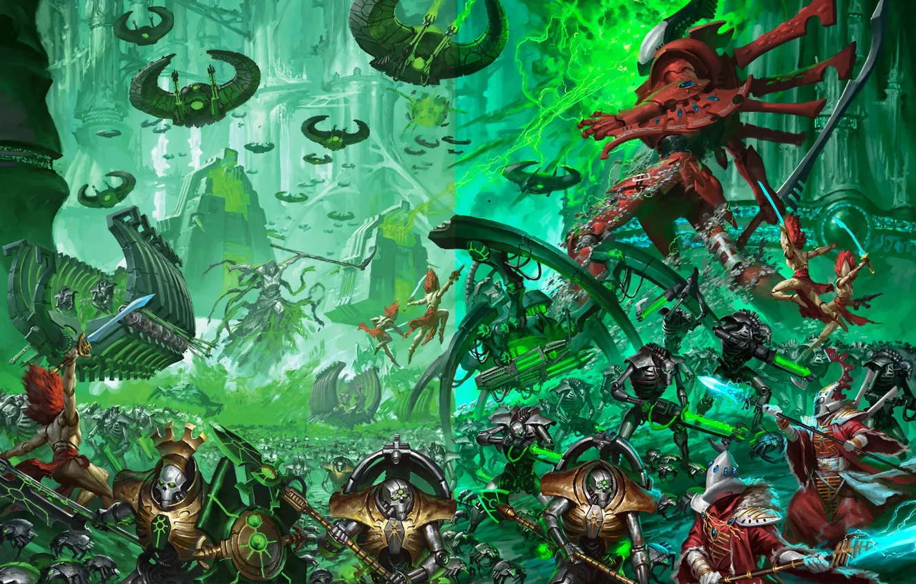 Photo wallpaper army, eldar, battle, necrons, Warhammer 40 000, banshees, monolith, C’tan