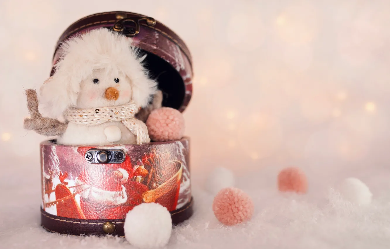 Photo wallpaper winter, balls, snow, holiday, box, toy, Christmas, New year