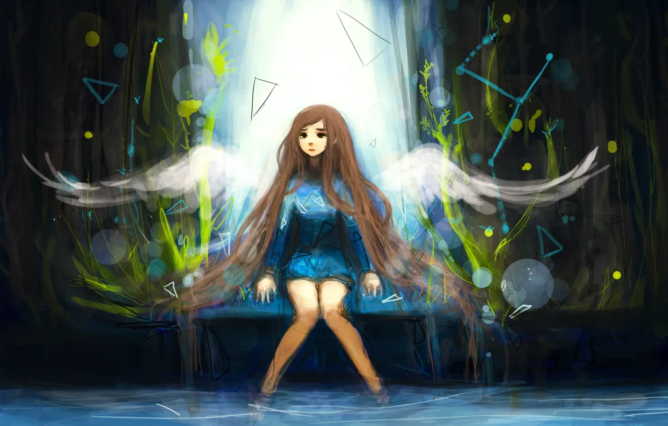 Photo wallpaper look, wings, angel, art, girl, sitting
