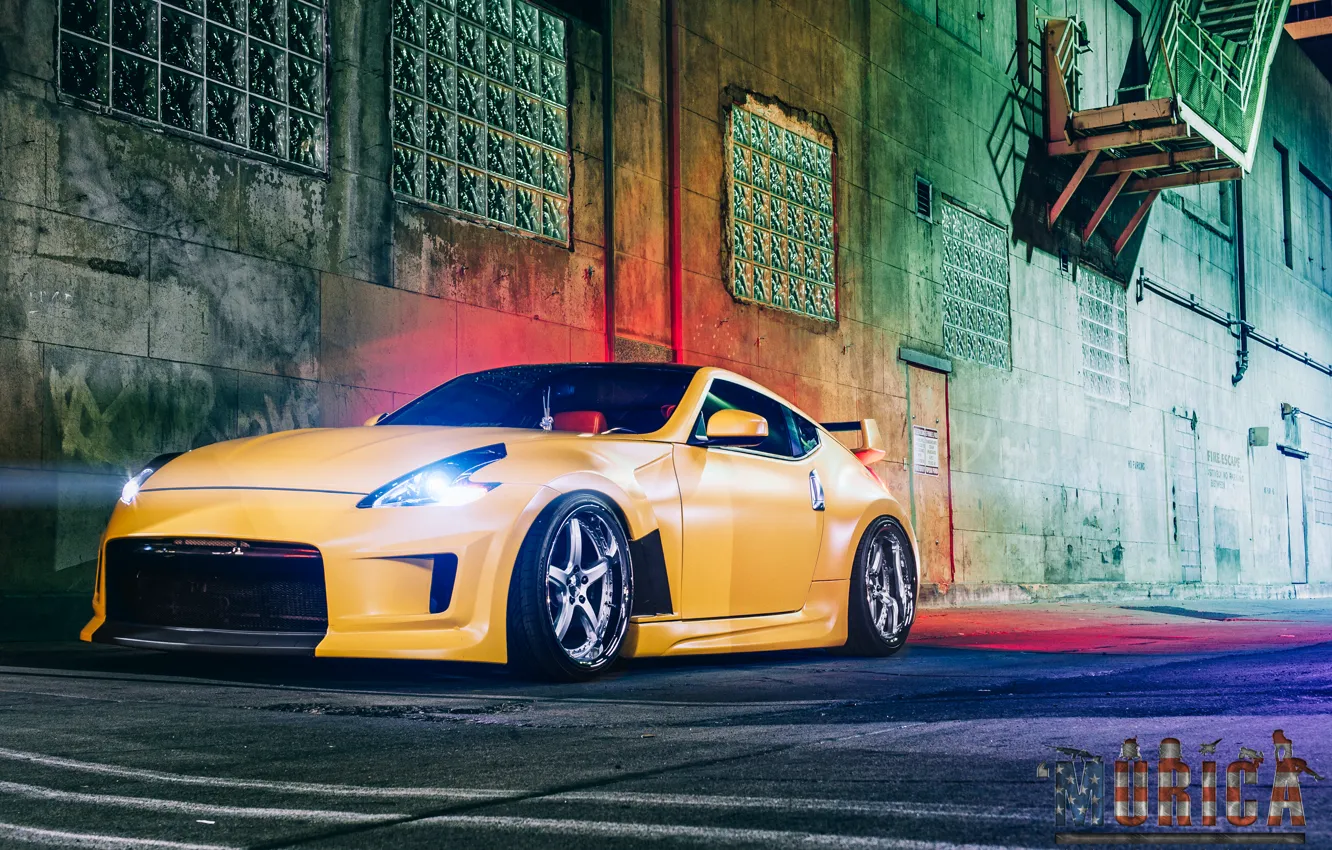 Photo wallpaper machine, auto, night, ladder, optics, before, Nissan, auto