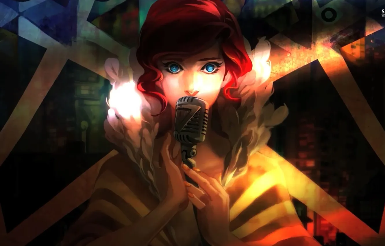 Photo wallpaper girl, light, shadows, microphone, Transistor