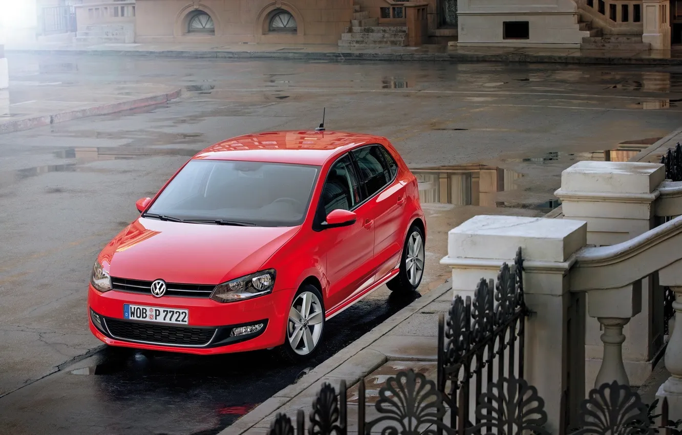 Photo wallpaper car, machine, red, the city, Wallpaper, Germany, Volkswagen, cars