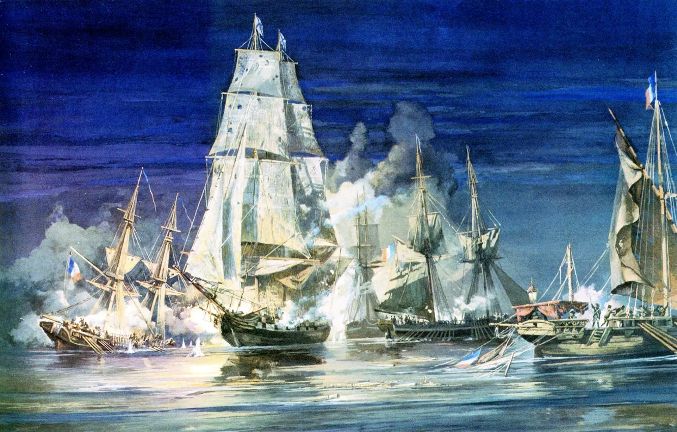 Photo wallpaper battle, artist, brig, "Alexander", Blinov