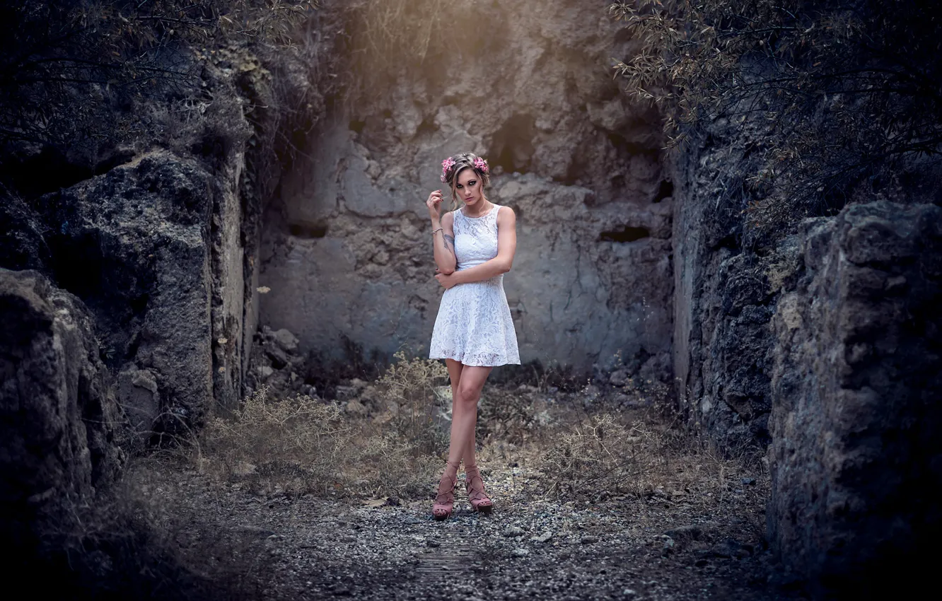 Photo wallpaper girl, model, dress, wreath, Victoria