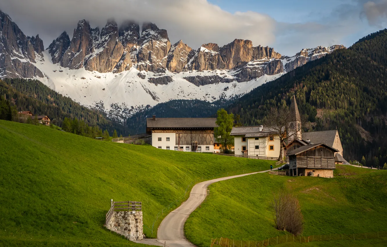 Photo wallpaper Europe, mountains, cottages, Alps