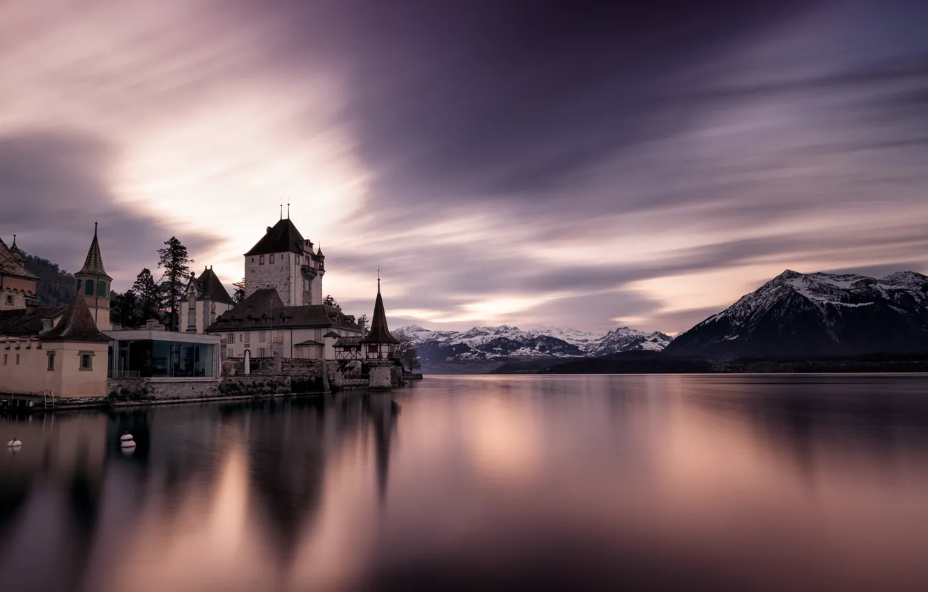 Photo wallpaper night, the city, lake