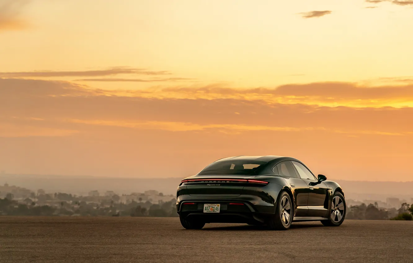 Photo wallpaper the sky, black, Porsche, rear view, 2020, Taycan, Taycan 4S