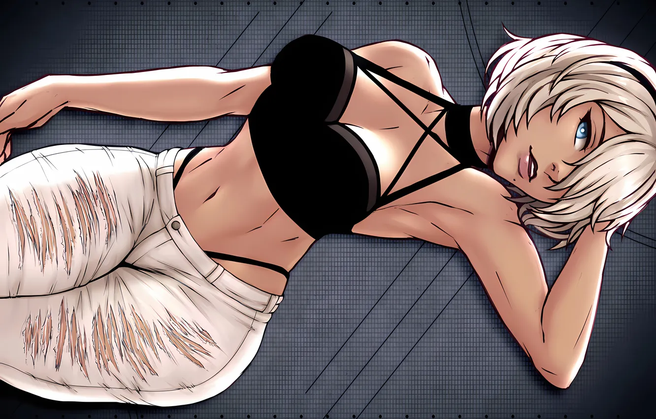 Photo wallpaper girl, sexy, cleavage, boobs, sexy girl, anime, blue eyes, beautiful