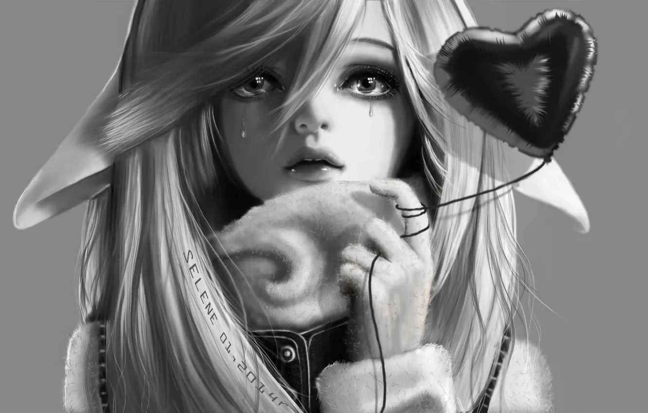 Photo wallpaper eyes, look, heart, hands, tears, art, black and white, rope