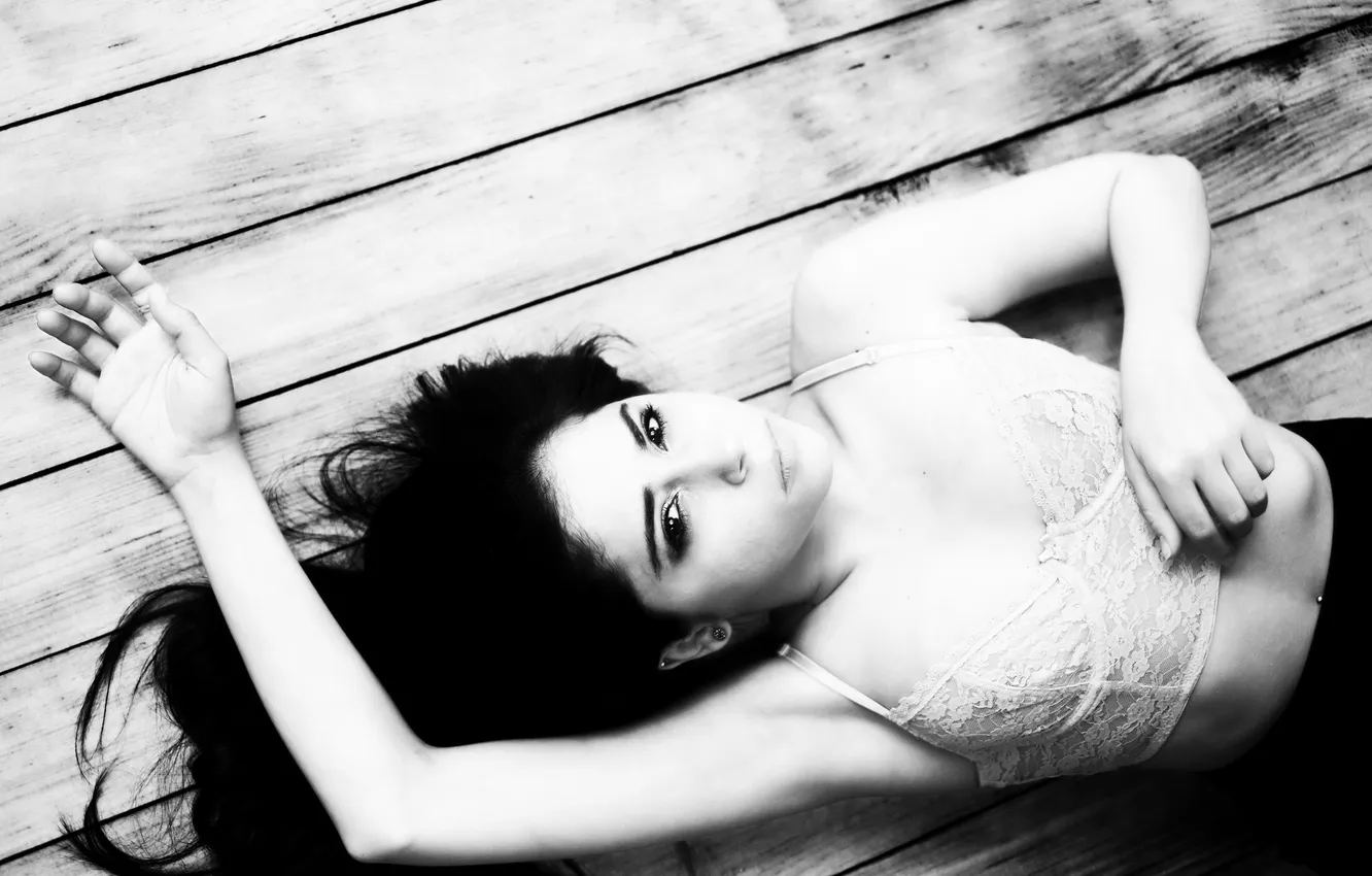 Photo wallpaper girl, pose, lies, black and white