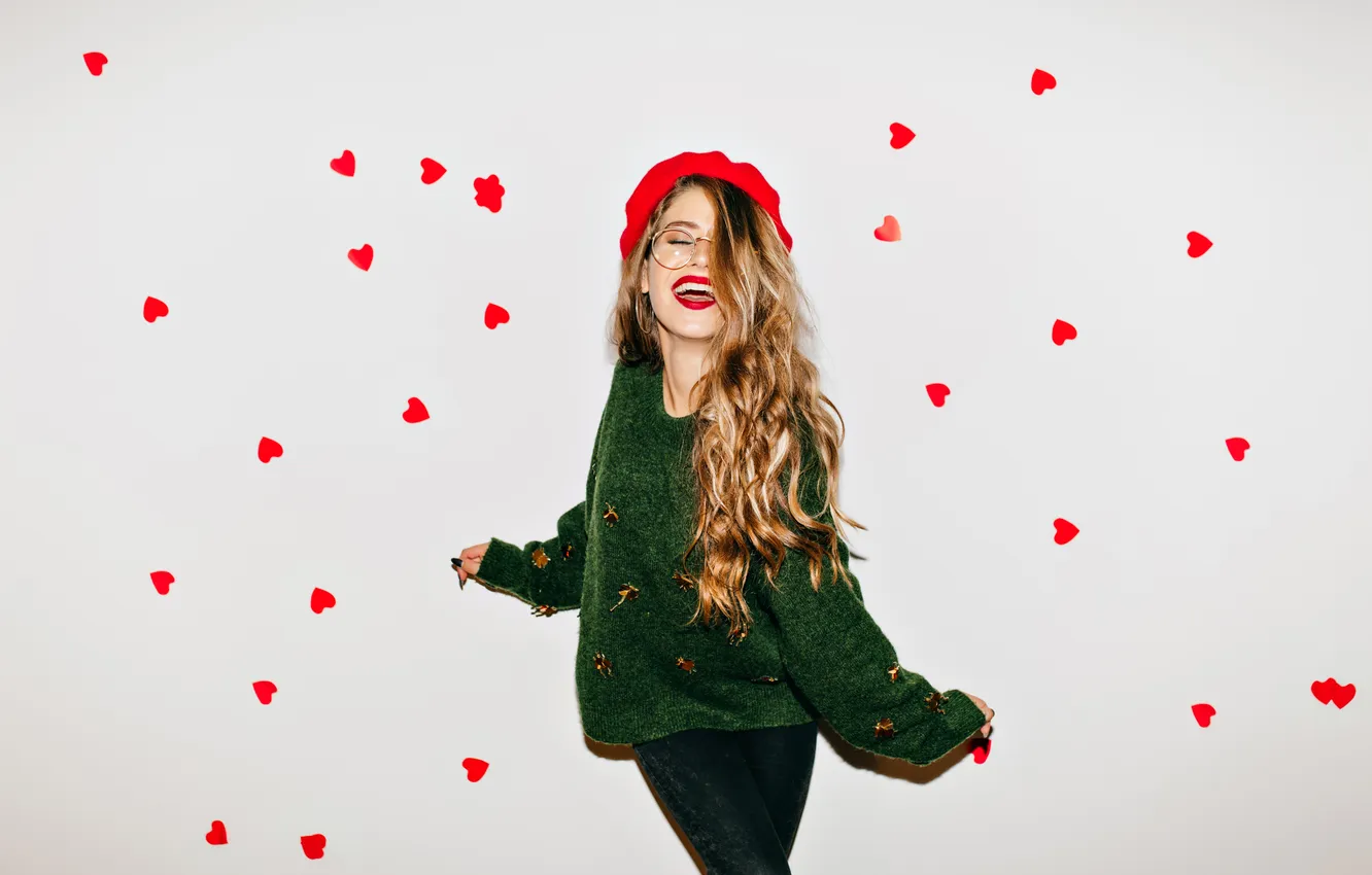 Photo wallpaper light, brown hair, woman, carefree, eyes closed, curly, laughing
