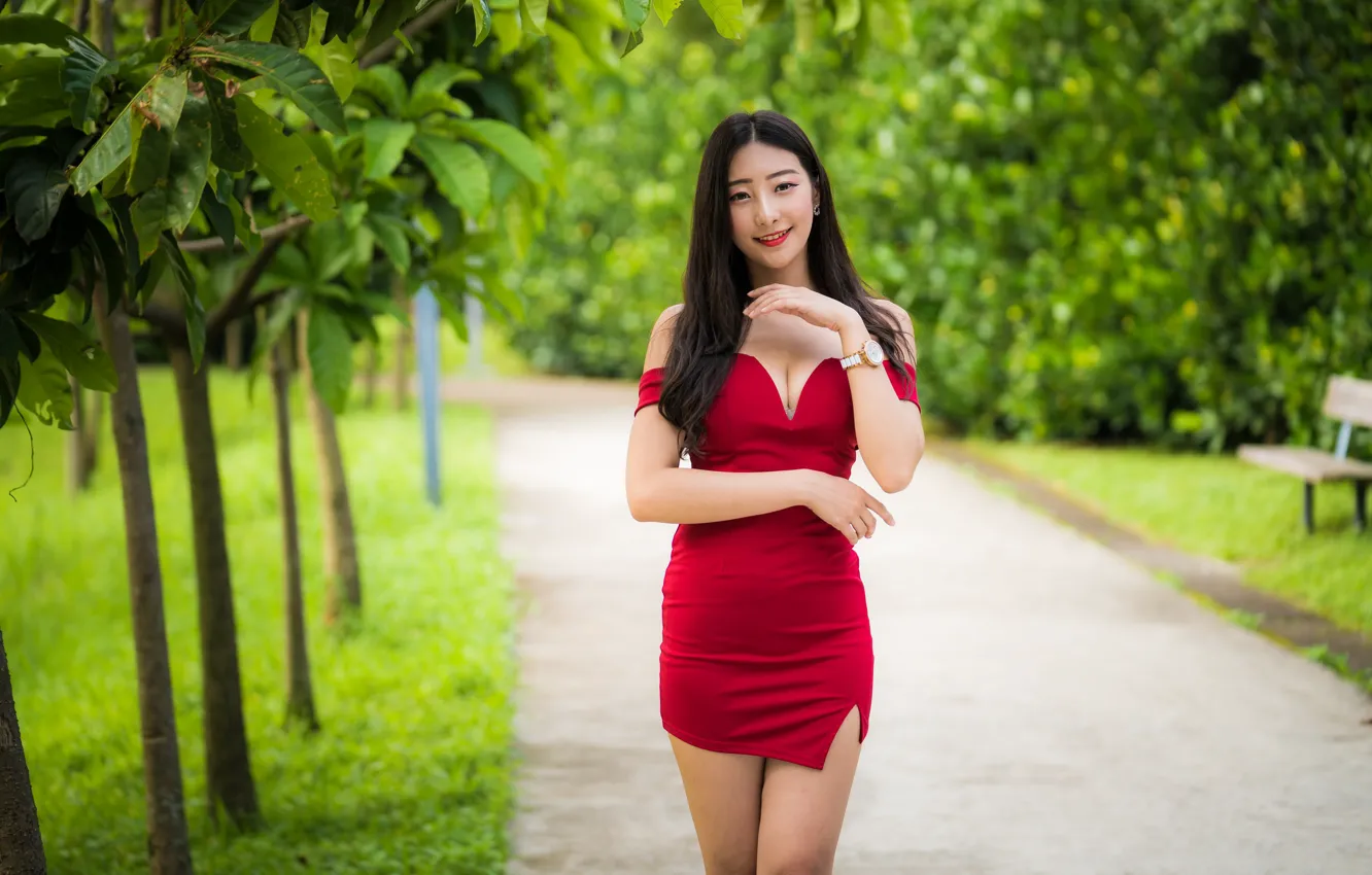 Photo wallpaper Park, girl, Asian
