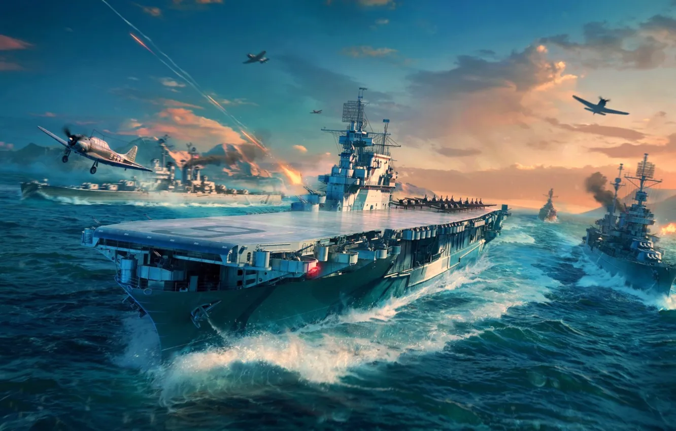 Photo wallpaper war, ship, battle, fragment