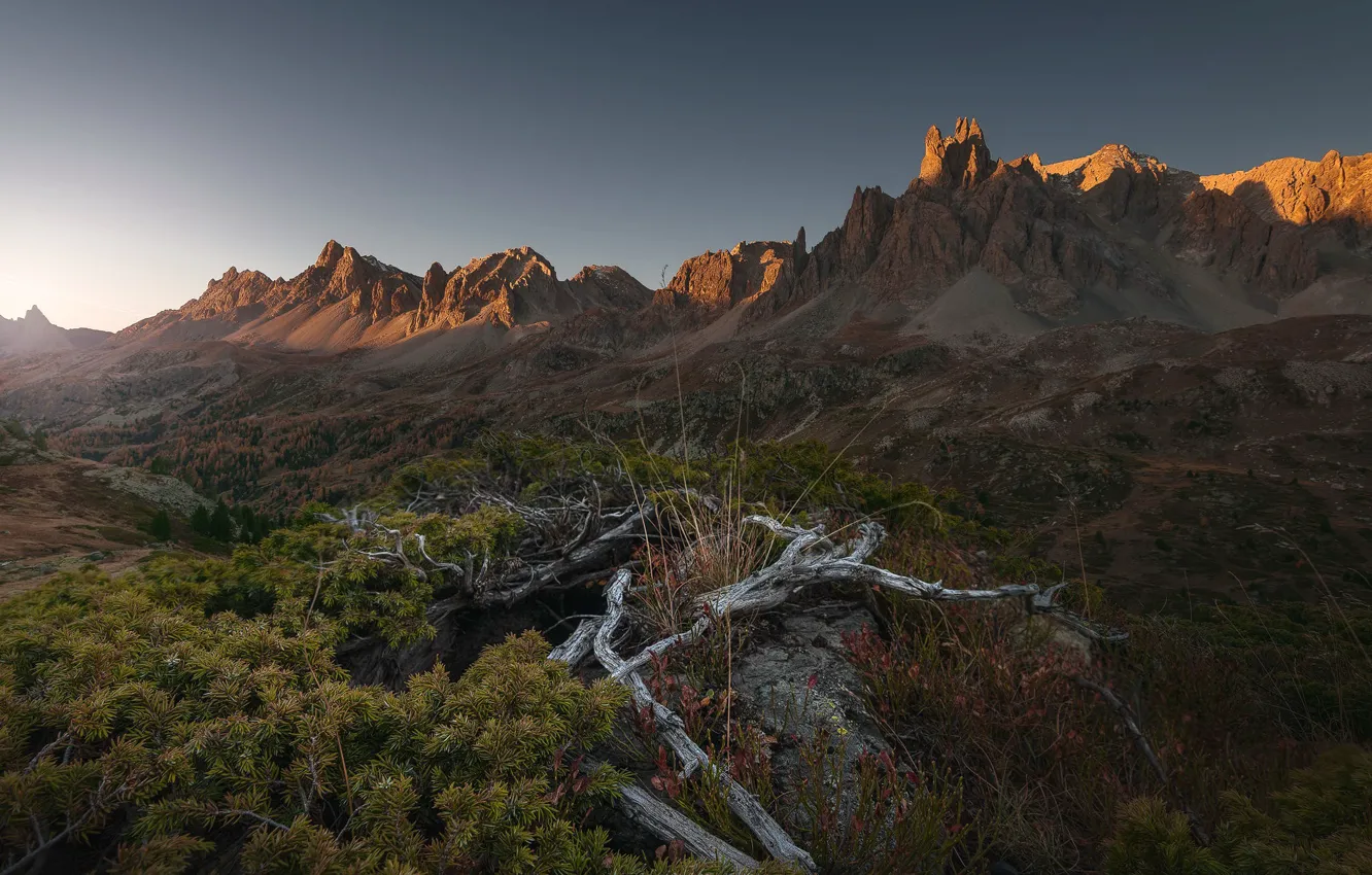 Photo wallpaper mountains, nature, morning