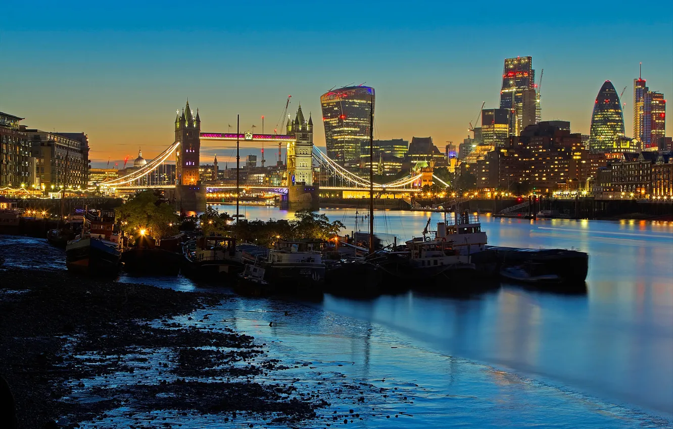 Photo wallpaper lights, river, England, London, home, Thames, Tower bridge